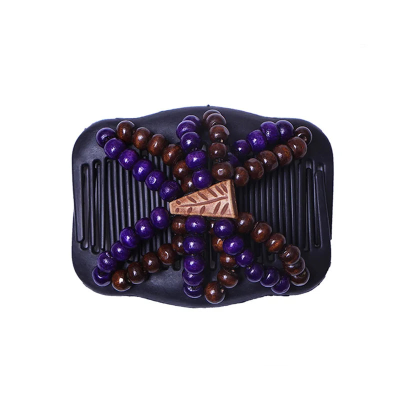 New Fashion Double Beaded Elastic Hair Comb Hairpin Women Elegant Vintage Natural Wood Magic Slide Comb Hair Clip Party Jewelry