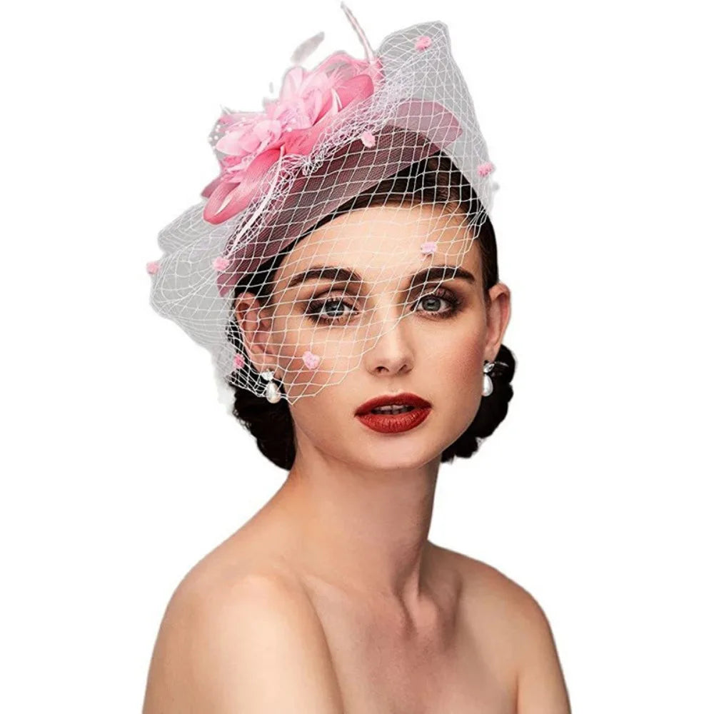 Bride Headwear hat Veil Wedding Hair Accessories Flowers Feather Mesh Veil Face Cover Multi Colors Korea Japan Black White