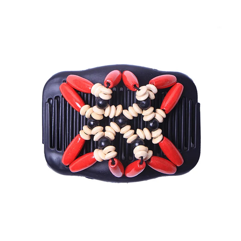 New Fashion Double Beaded Elastic Hair Comb Hairpin Women Elegant Vintage Natural Wood Magic Slide Comb Hair Clip Party Jewelry