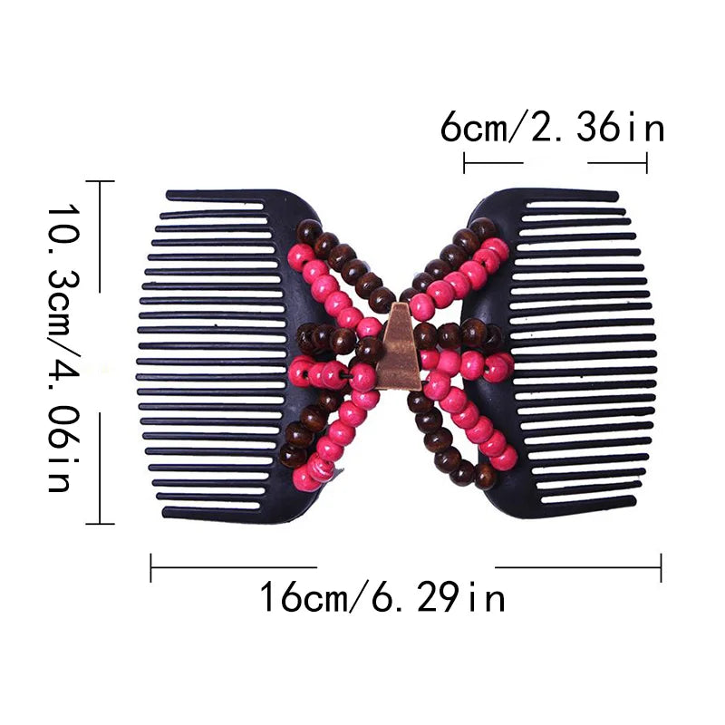 New Fashion Double Beaded Elastic Hair Comb Hairpin Women Elegant Vintage Natural Wood Magic Slide Comb Hair Clip Party Jewelry