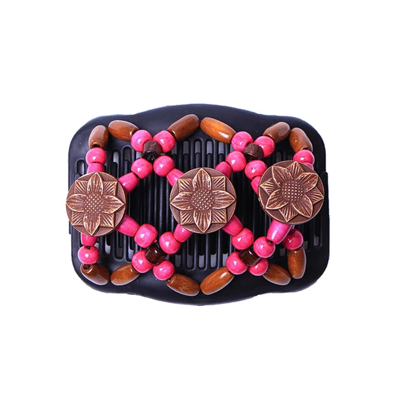 New Fashion Double Beaded Elastic Hair Comb Hairpin Women Elegant Vintage Natural Wood Magic Slide Comb Hair Clip Party Jewelry