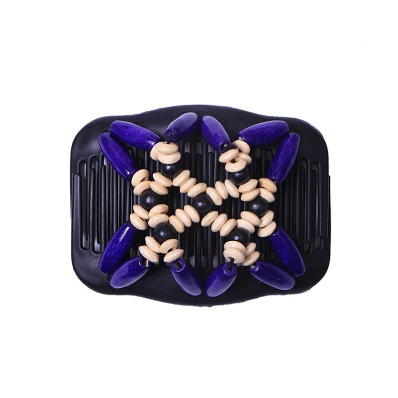 New Fashion Double Beaded Elastic Hair Comb Hairpin Women Elegant Vintage Natural Wood Magic Slide Comb Hair Clip Party Jewelry