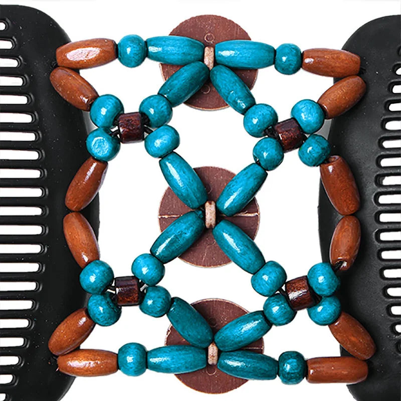 New Fashion Double Beaded Elastic Hair Comb Hairpin Women Elegant Vintage Natural Wood Magic Slide Comb Hair Clip Party Jewelry