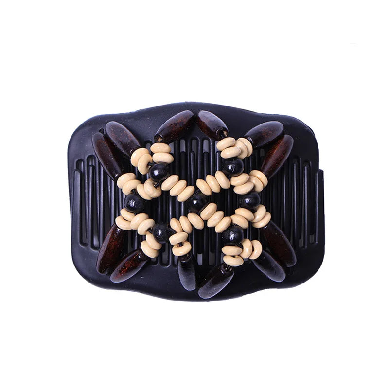New Fashion Double Beaded Elastic Hair Comb Hairpin Women Elegant Vintage Natural Wood Magic Slide Comb Hair Clip Party Jewelry