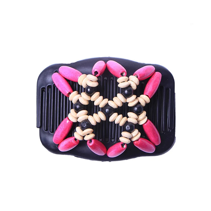 New Fashion Double Beaded Elastic Hair Comb Hairpin Women Elegant Vintage Natural Wood Magic Slide Comb Hair Clip Party Jewelry