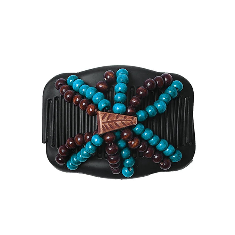 New Fashion Double Beaded Elastic Hair Comb Hairpin Women Elegant Vintage Natural Wood Magic Slide Comb Hair Clip Party Jewelry