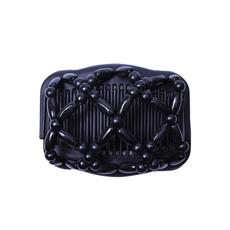 New Fashion Double Beaded Elastic Hair Comb Hairpin Women Elegant Vintage Natural Wood Magic Slide Comb Hair Clip Party Jewelry