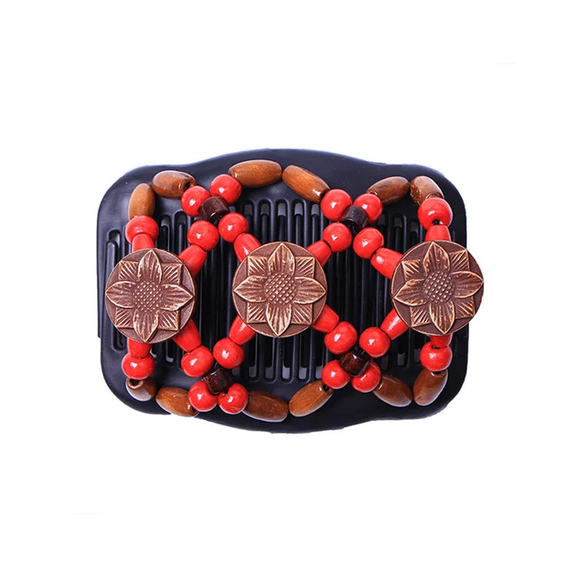 New Fashion Double Beaded Elastic Hair Comb Hairpin Women Elegant Vintage Natural Wood Magic Slide Comb Hair Clip Party Jewelry