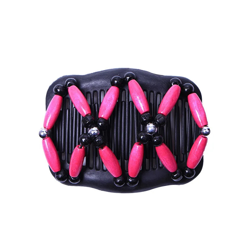 New Fashion Double Beaded Elastic Hair Comb Hairpin Women Elegant Vintage Natural Wood Magic Slide Comb Hair Clip Party Jewelry