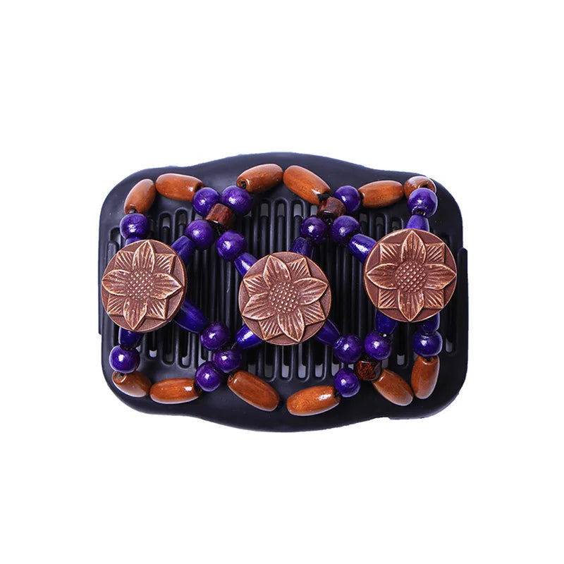 New Fashion Double Beaded Elastic Hair Comb Hairpin Women Elegant Vintage Natural Wood Magic Slide Comb Hair Clip Party Jewelry