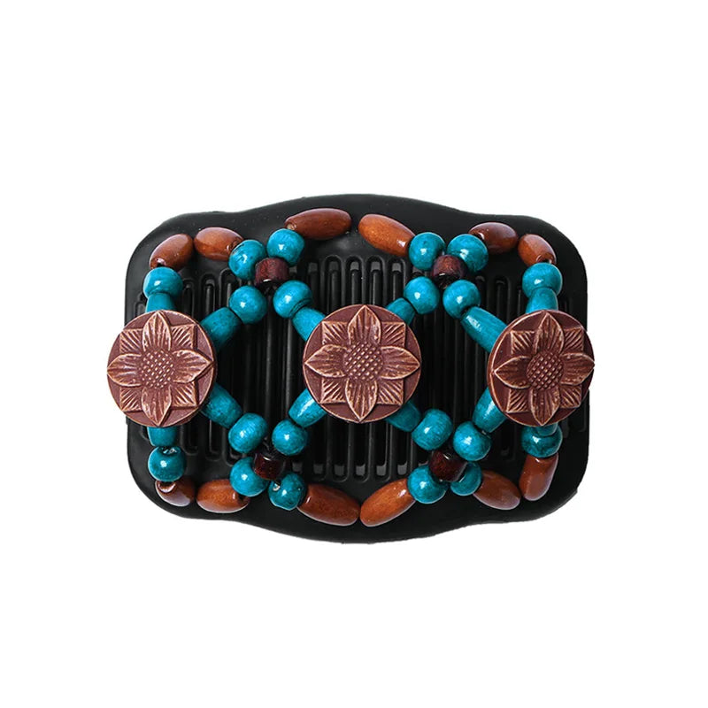New Fashion Double Beaded Elastic Hair Comb Hairpin Women Elegant Vintage Natural Wood Magic Slide Comb Hair Clip Party Jewelry