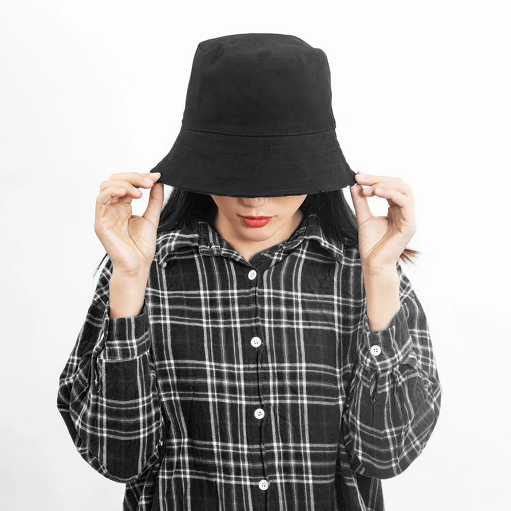 Double-sided Wearing Cap Solid Color Bucket Hat Men Women Sun Hat Reversible Fisherman Hat Summer Panama Cap Sun Fishing Caps