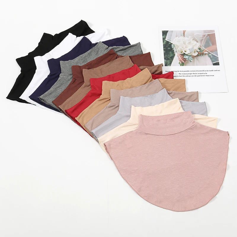 Womens Modal Turtleneck Fake Collar Islamic Hijab Extensions Solid Color Mock Neck Half Top Blouse Detachable Hijab Neck Warmer